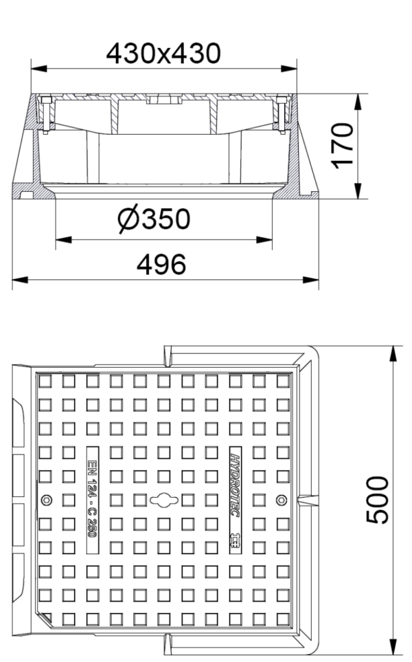 Oldalbeömlős víznyelőrács, „A“ forma, zárható DIN EN 124 – C250 - Image 2
