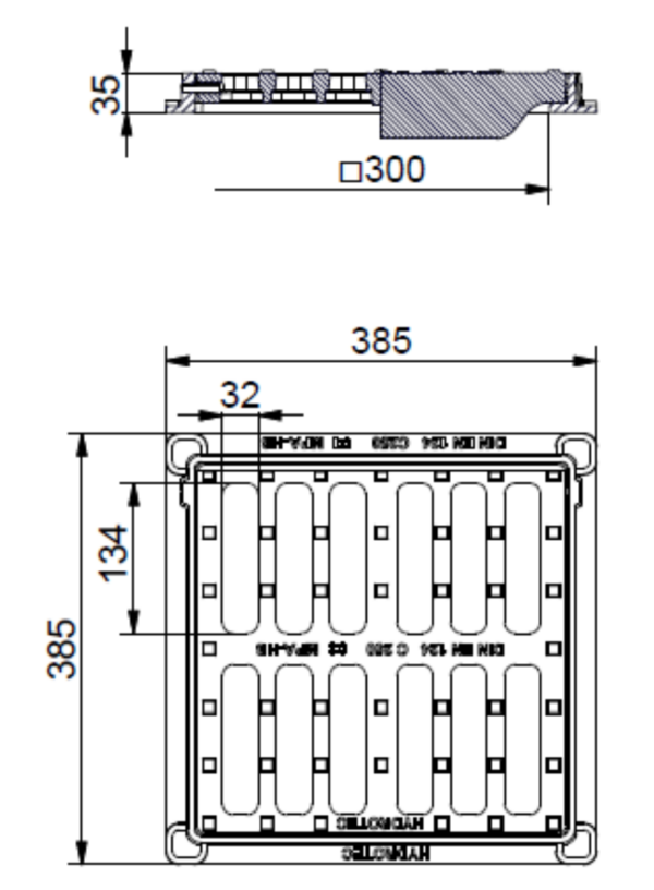 Víznyelőrács 300 x 300, DIN EN 124 szerinti, C-250 terhelési osztályú, csuklópántos, lopásbiztos - Image 2